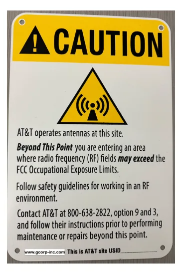 Yellow Caution — RF exposure — AT&T RF safety sign