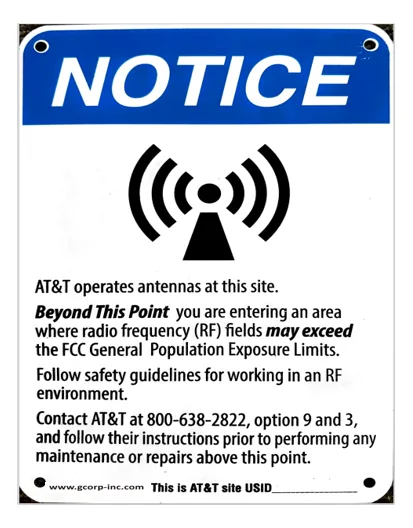 Blue Notice — RF exposure · AT&T · 8" × 12"