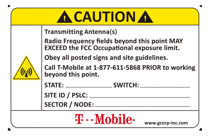 Yellow Caution (NOC) — T-Mobile RF safety sign