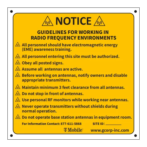 Yellow Guidelines (NOC) — square — T-Mobile RF safety sign