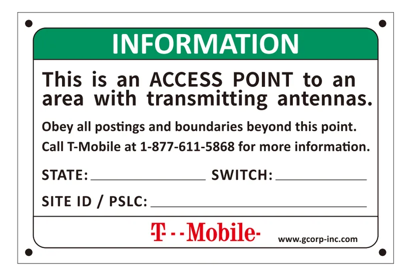 Green Information (NOC) — access point — T-Mobile RF safety sign