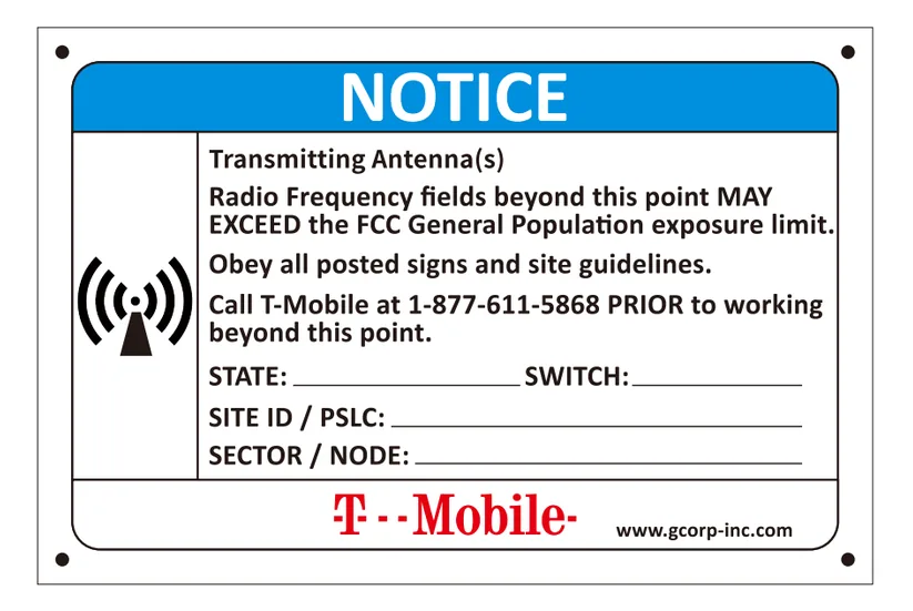Blue Notice (NOC) — T-Mobile RF safety sign