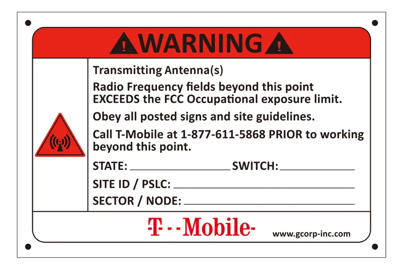 Red Warning (NOC) — T-Mobile RF safety sign