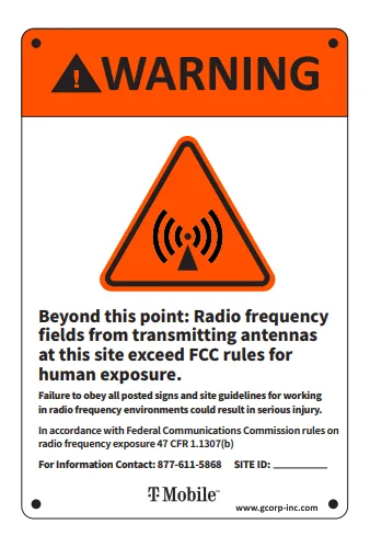 Orange Warning (NOC) — vertical — T-Mobile RF safety sign
