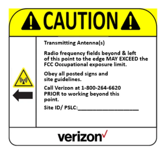 Caution — RF hazard, left arrow — Verizon RF safety sign