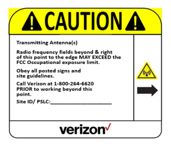 Caution — RF hazard, right arrow — Verizon RF safety sign