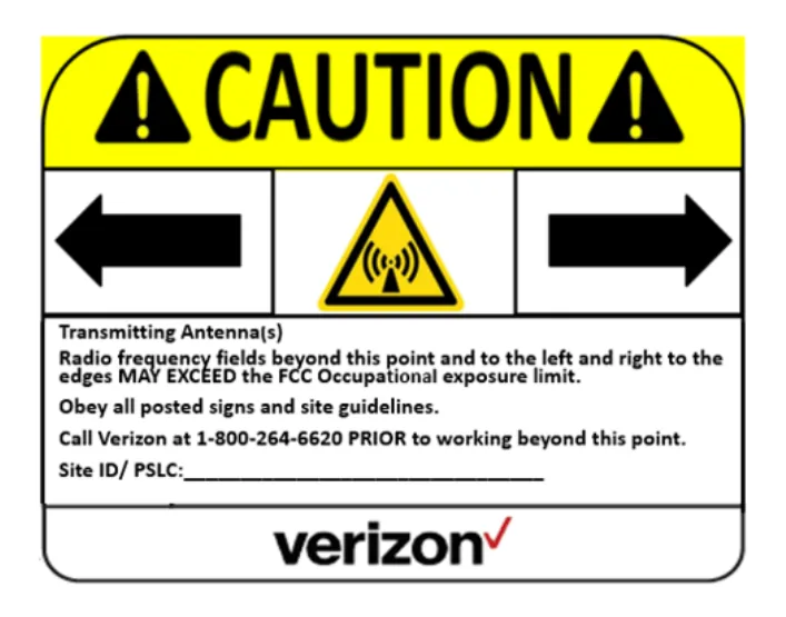 Caution — RF hazard, left & right arrows — Verizon RF safety sign