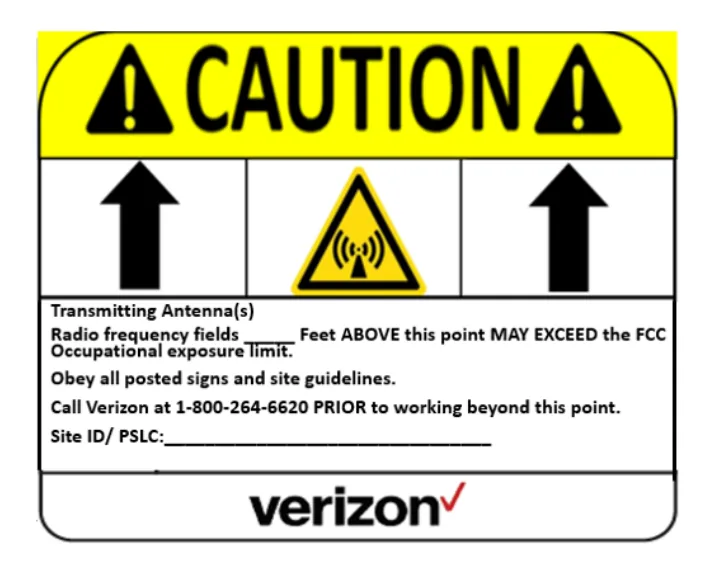 Caution — elevation reference (feet above point) — Verizon RF safety sign