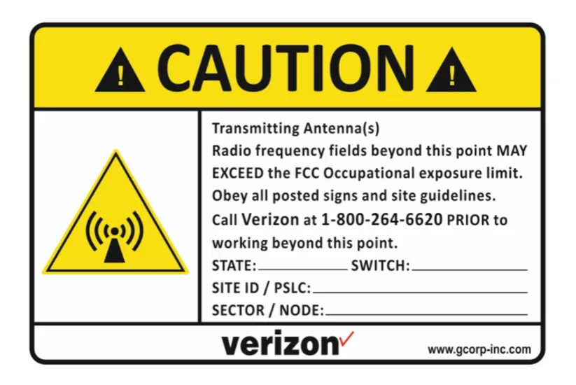 Yellow Caution (NOC) — Verizon RF safety sign