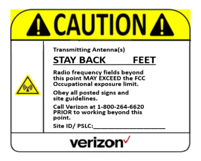 Caution — stay back (fill-in distance) — Verizon RF safety sign