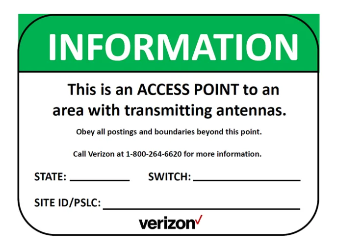 Green Information — access point — Verizon RF safety sign