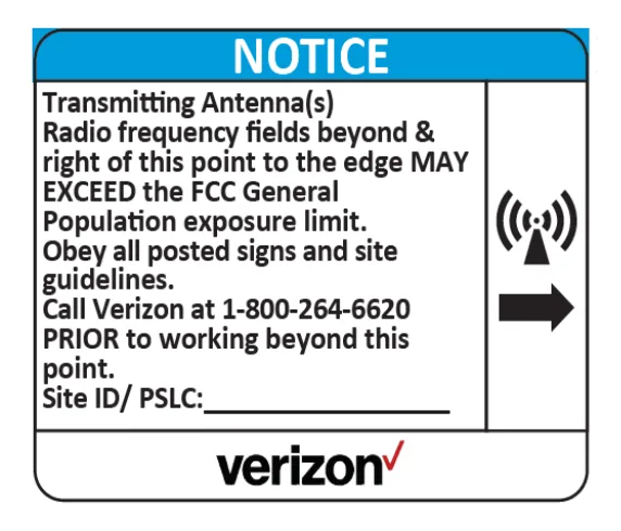 Notice — RF hazard, right arrow — Verizon RF safety sign