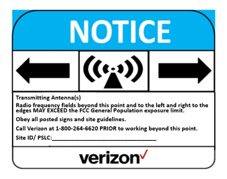 Notice — RF hazard, left & right arrows — Verizon RF safety sign