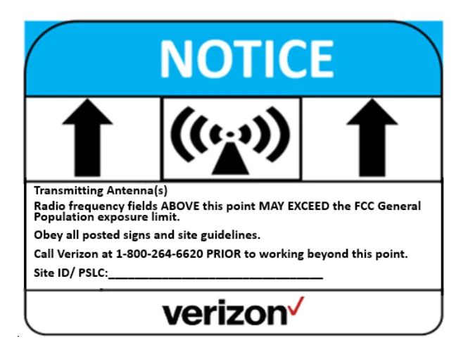 Notice — RF hazard, up arrows — Verizon RF safety sign