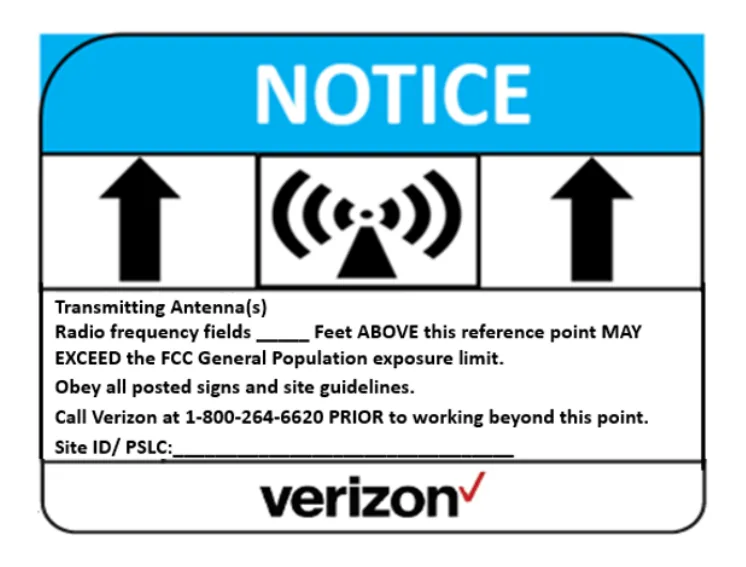 Notice — elevation reference (feet above point) — Verizon RF safety sign