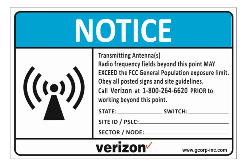 Blue Notice (NOC) — Verizon RF safety sign