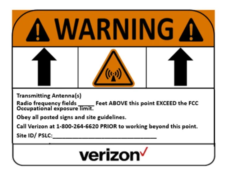 Warning — elevation reference (feet above point) — Verizon RF safety sign