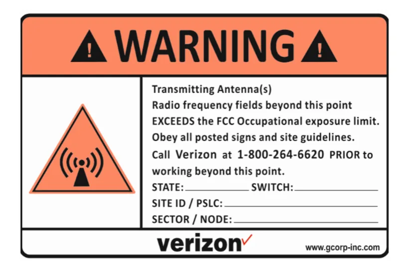 Orange Warning (NOC) — Verizon RF safety sign