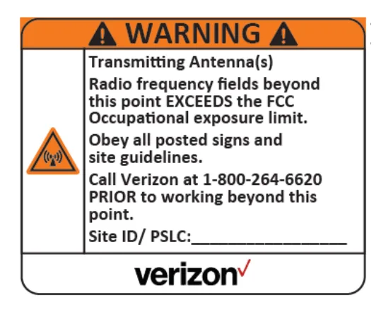 Orange Warning — transmitting antennas — Verizon RF safety sign